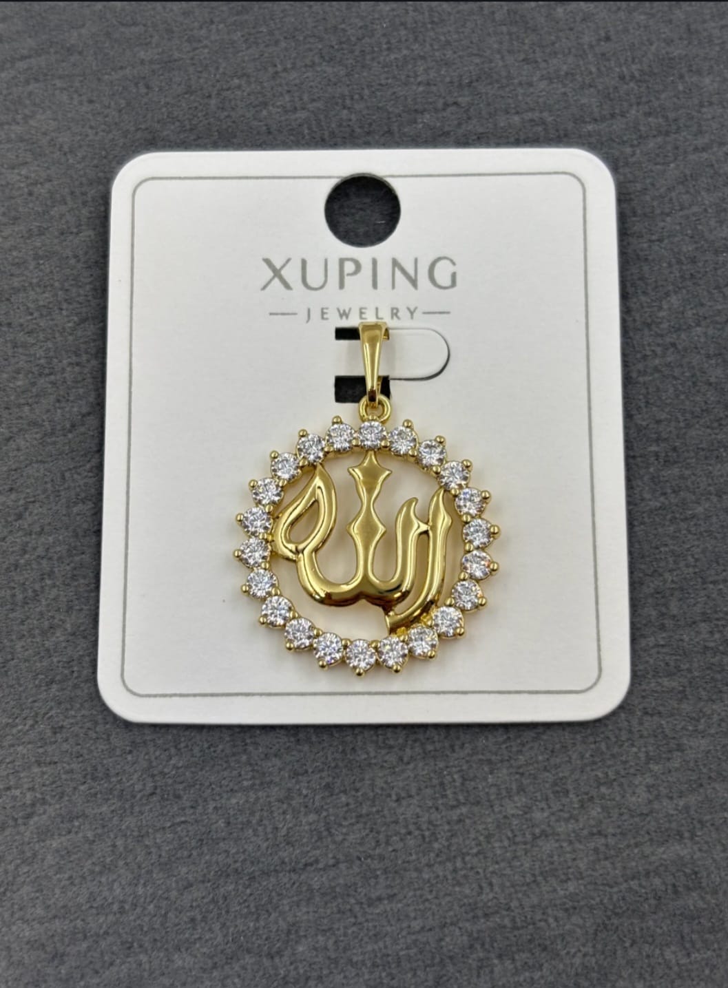 XUPING Kolye - Allah Yazılı Yuvarlak Çerçeve Zirkon Taşlı